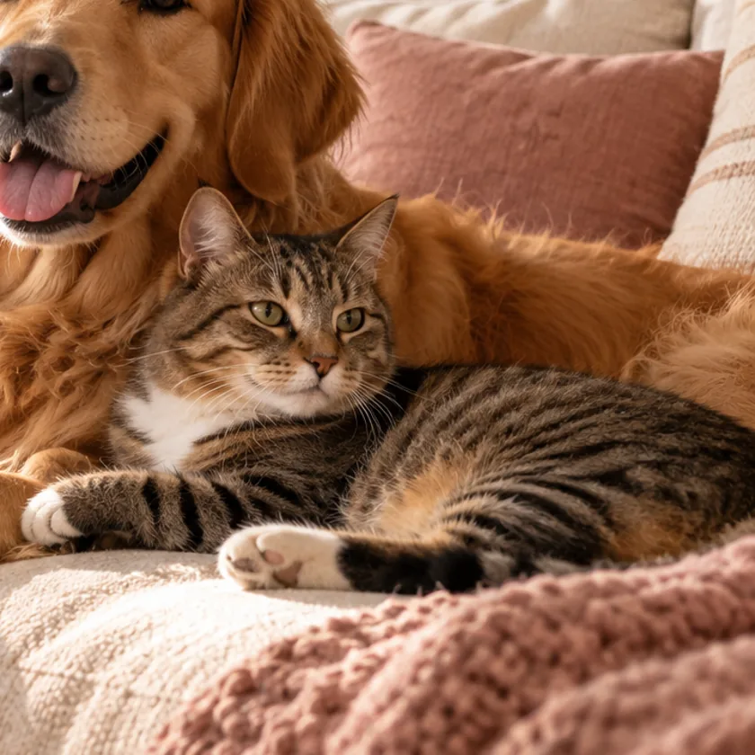 Tabby cat relaxing on a sofa