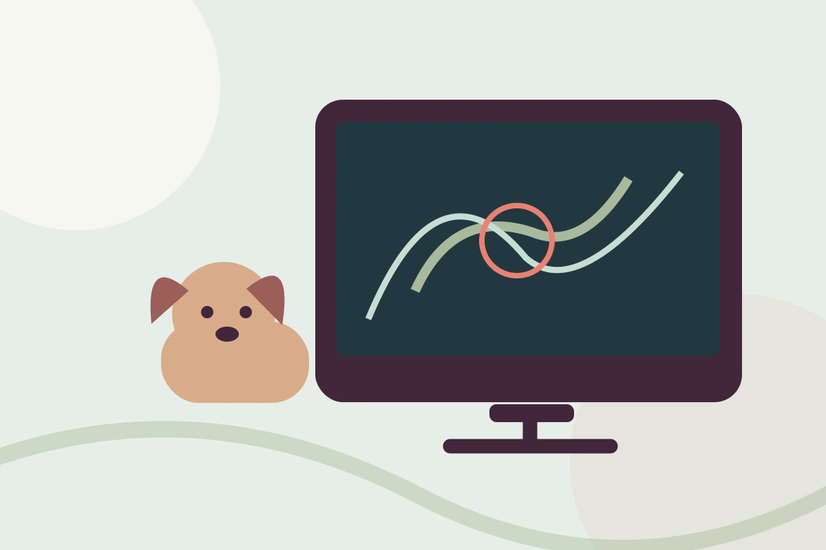 Editorial illustration of an ultrasound screen examining a dog in a veterinary clinic